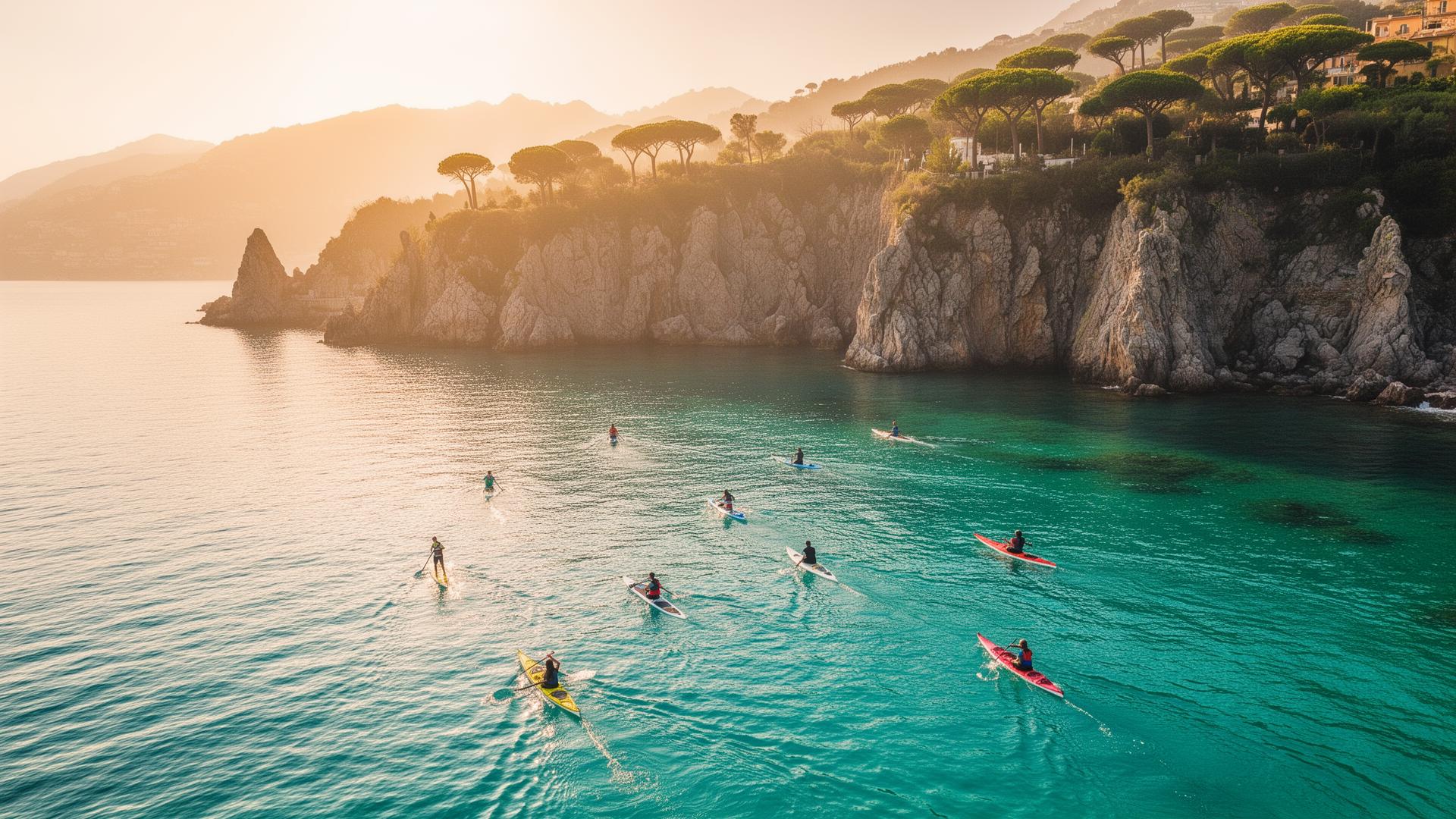 Kayak e SUP nel mare cristallino di Arenzano al tramonto